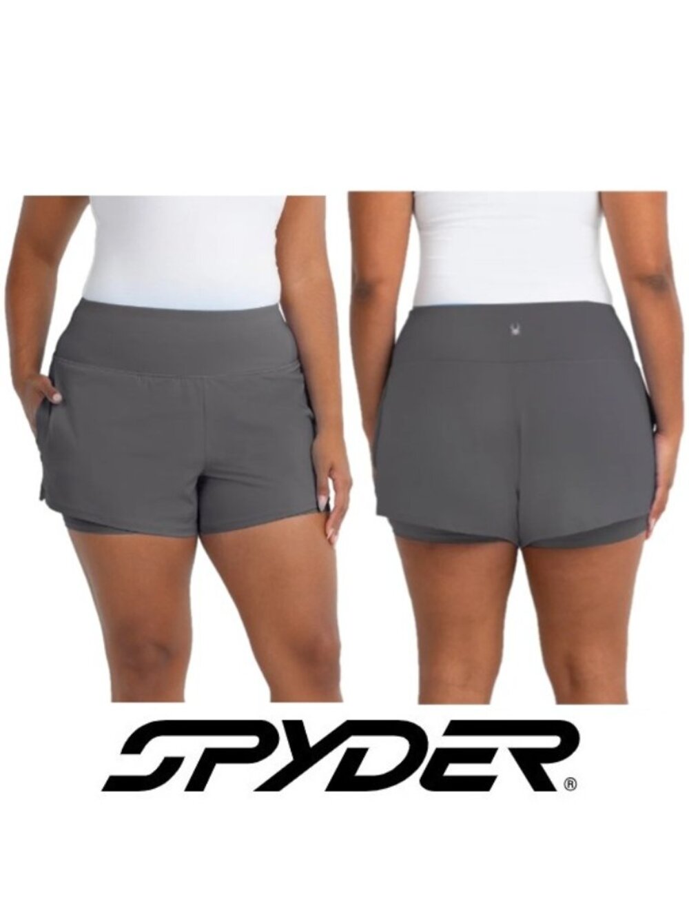 NWT Spyder Women's Running Logo Short, Gray, Inner Bike Short